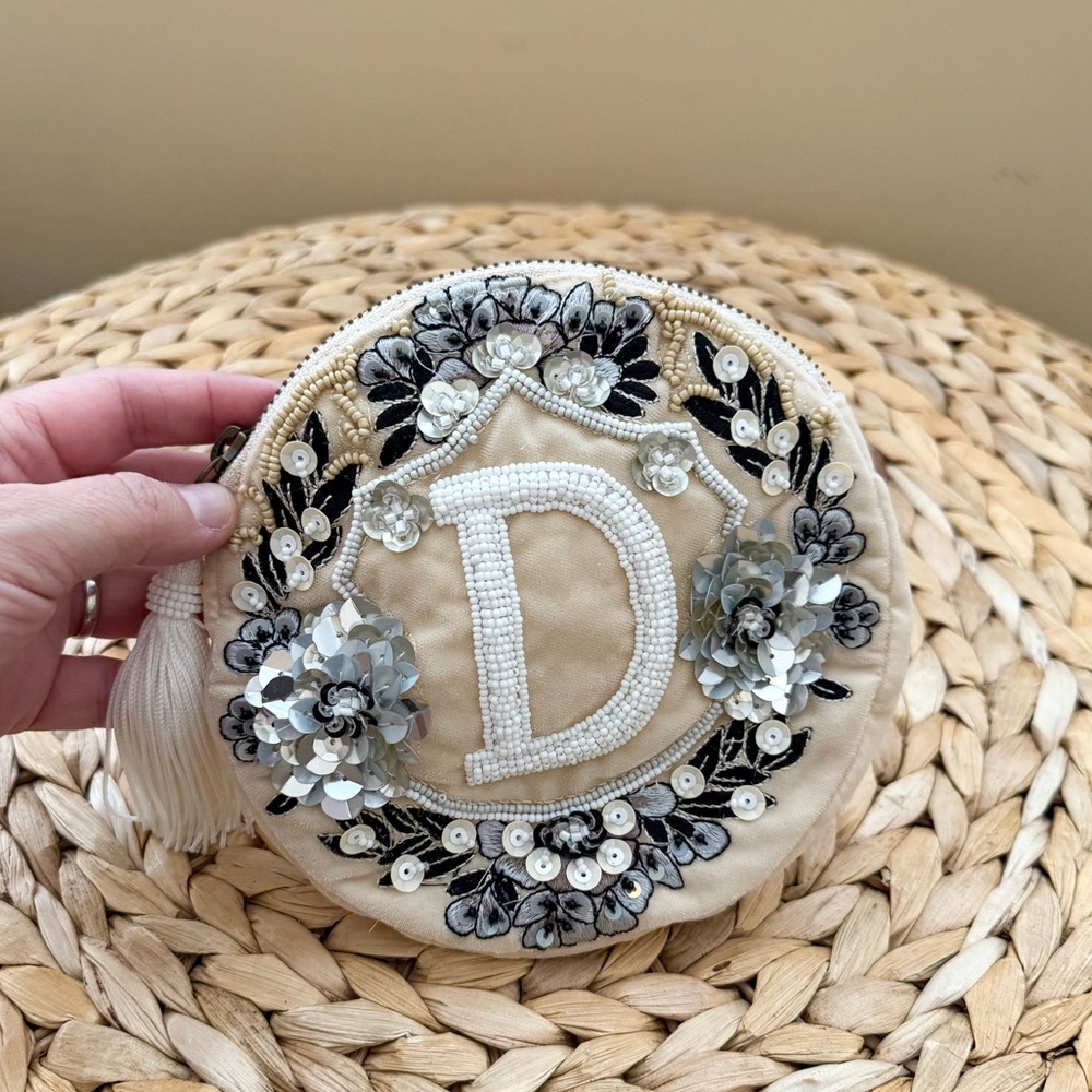 Anthropologie x Anna Harlow Russo velvet embroidered beaded pouch with tassel